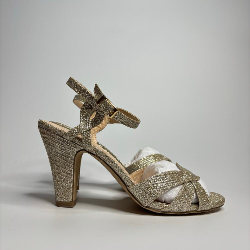 Paradox London Kitty Glitter High Heel Ankle Strap Sandal in Champagne